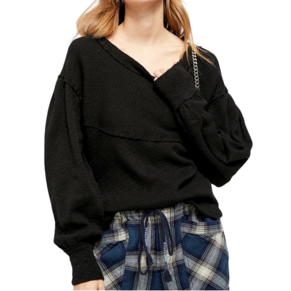 Free People Og Thermal Pullover Long Sleeve Top Black